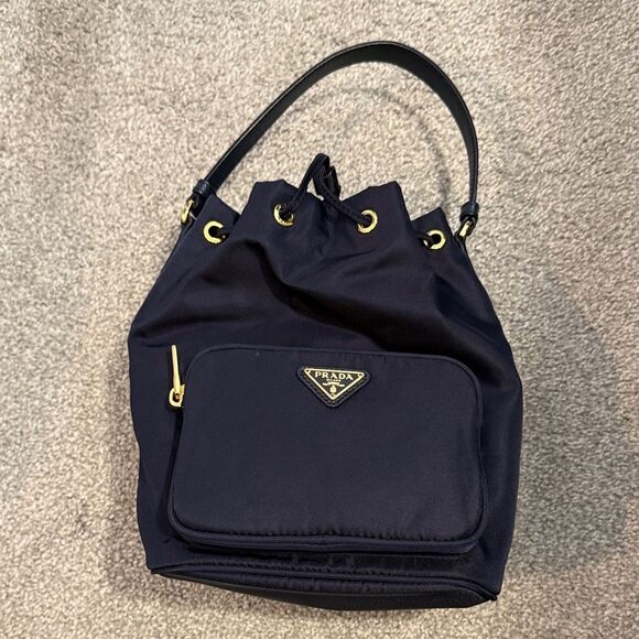 Prada Navy Blue Hobo Bag with Gold Accents - Picture 2 of 8